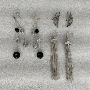 3 Piece Dangling Silver and Black Earrings